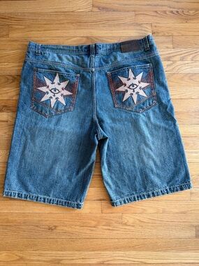 Jinzu Y2K Baggy Denim Shorts Size 46 Star Pocket Streetwear Hip Hop Jorts